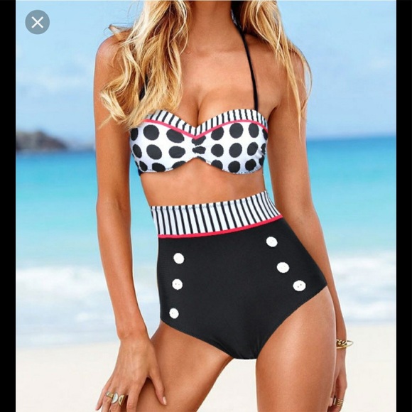 Other - High waist pocket dots bikini New swimsuit black
